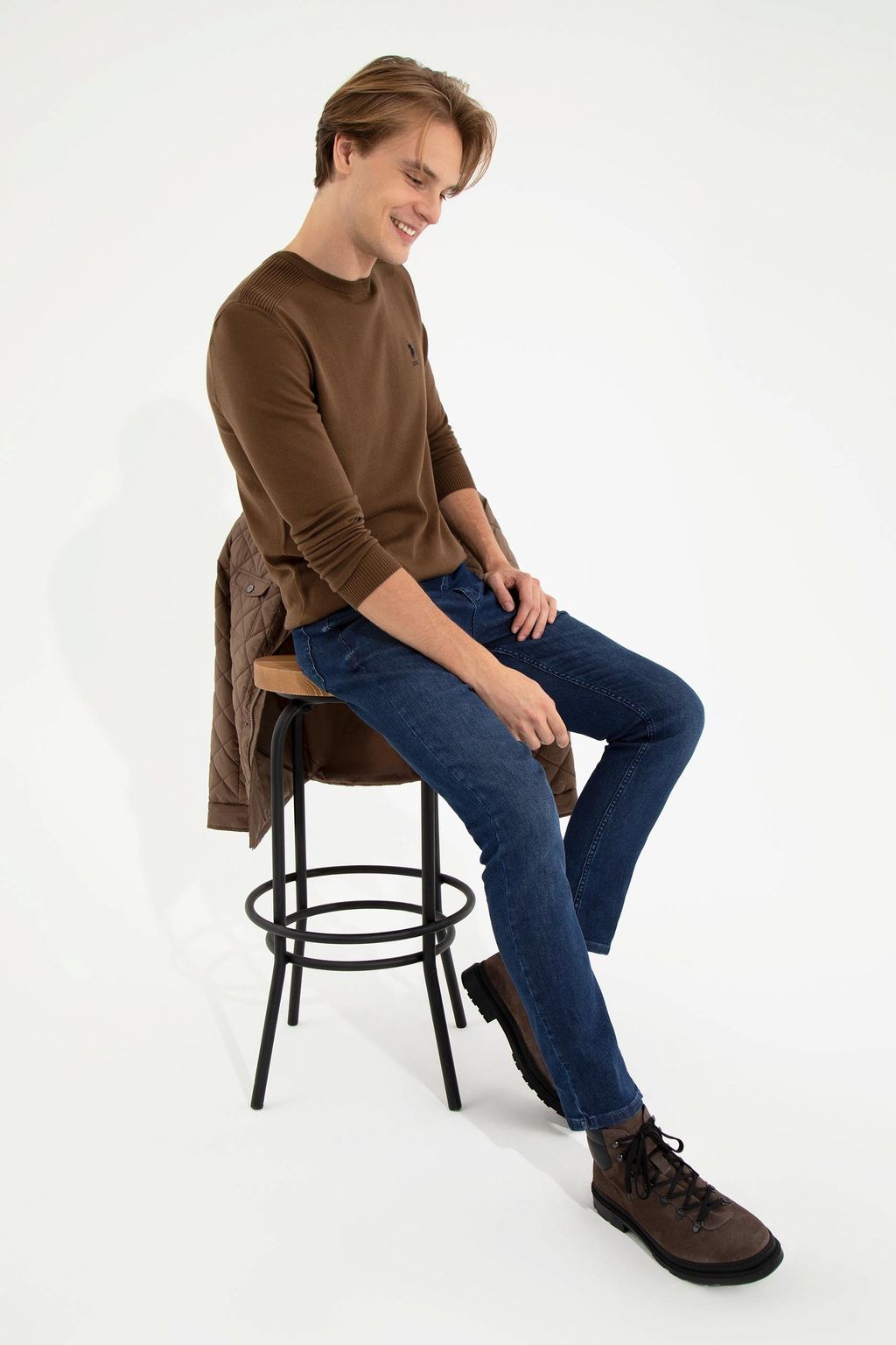 Мужской вязаный свитер кокосового цвета Basic - U.s. polo assn фото 2