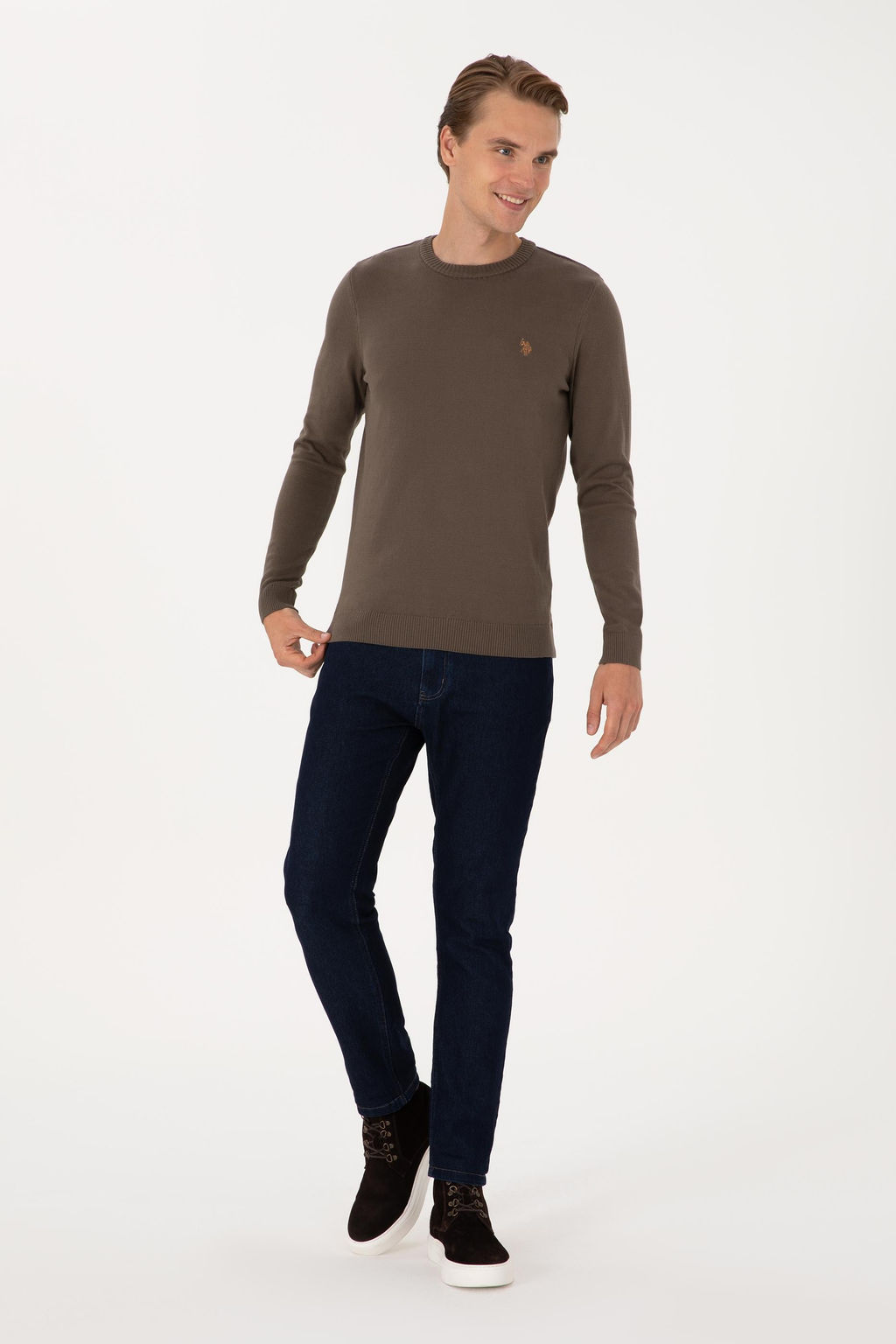 Erkek Slim Fit Bisiklet Yaka Vizon Basic Kazak - U.s. polo assn фото 4