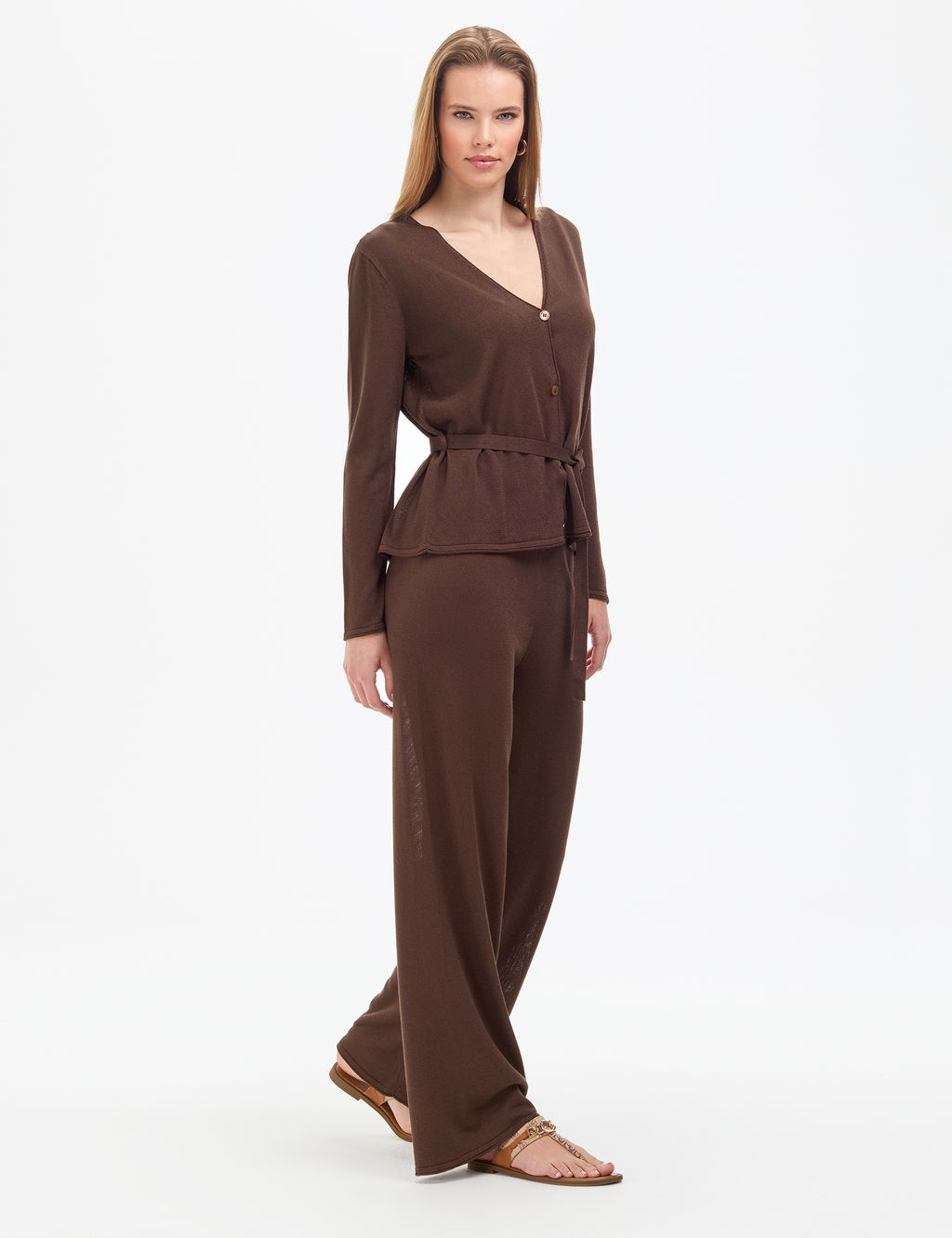 Kahverengi Loose Fit Triko Pantolon