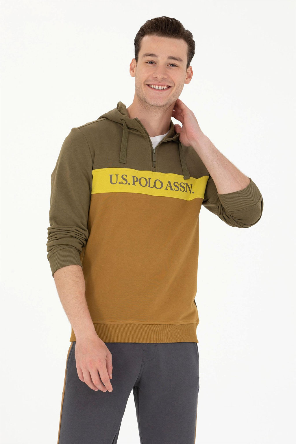 U. S. Polo Assn Мужская толстовка цвета хаки с капюшоном - U.s. polo assn фото 8