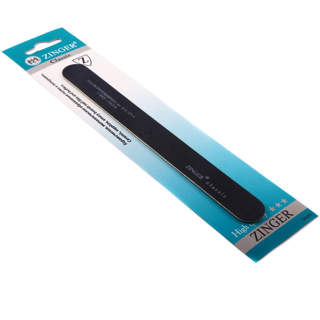 Zinger Пилка-наждак для ногтей прямая тонкая / Classic SLE-327-A, 150/240 грит, черный