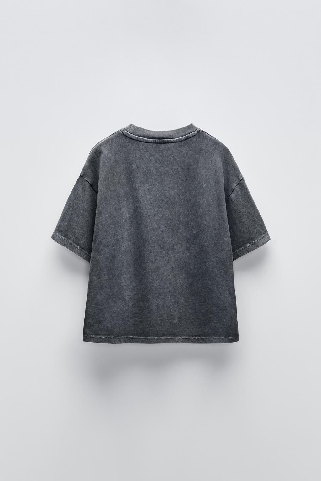 FADED-EFFECT T-SHIRT WITH FLORAL APPLIQUE - Zara фото 2