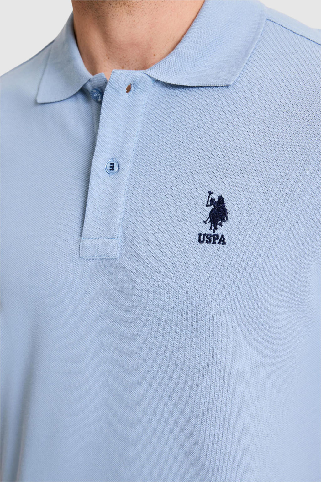 Erkek Slim Fit Polo Yaka Mavi Basic Ti__rt