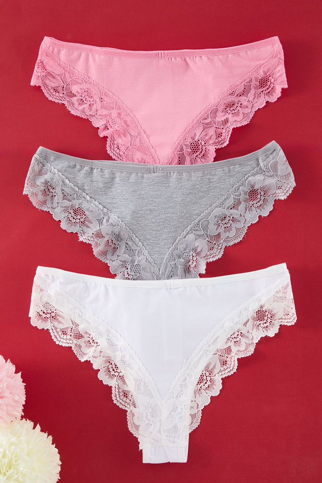 TRENDYOLMILLA Gri-Beyaz-Pembe 3lu Paket Pamuklu Dantel Detayl? Klasik Orme Kulot THMSS25KU00004  фото 3
