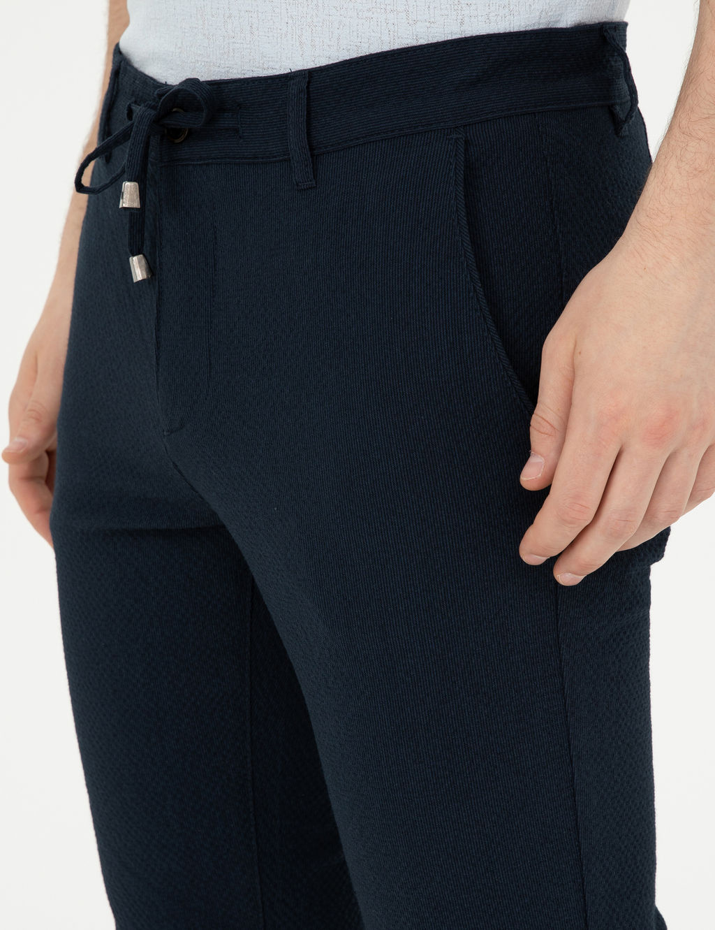 Lacivert Slim Fit Gofre Ba_c_kl_ Kanvas Pantolon