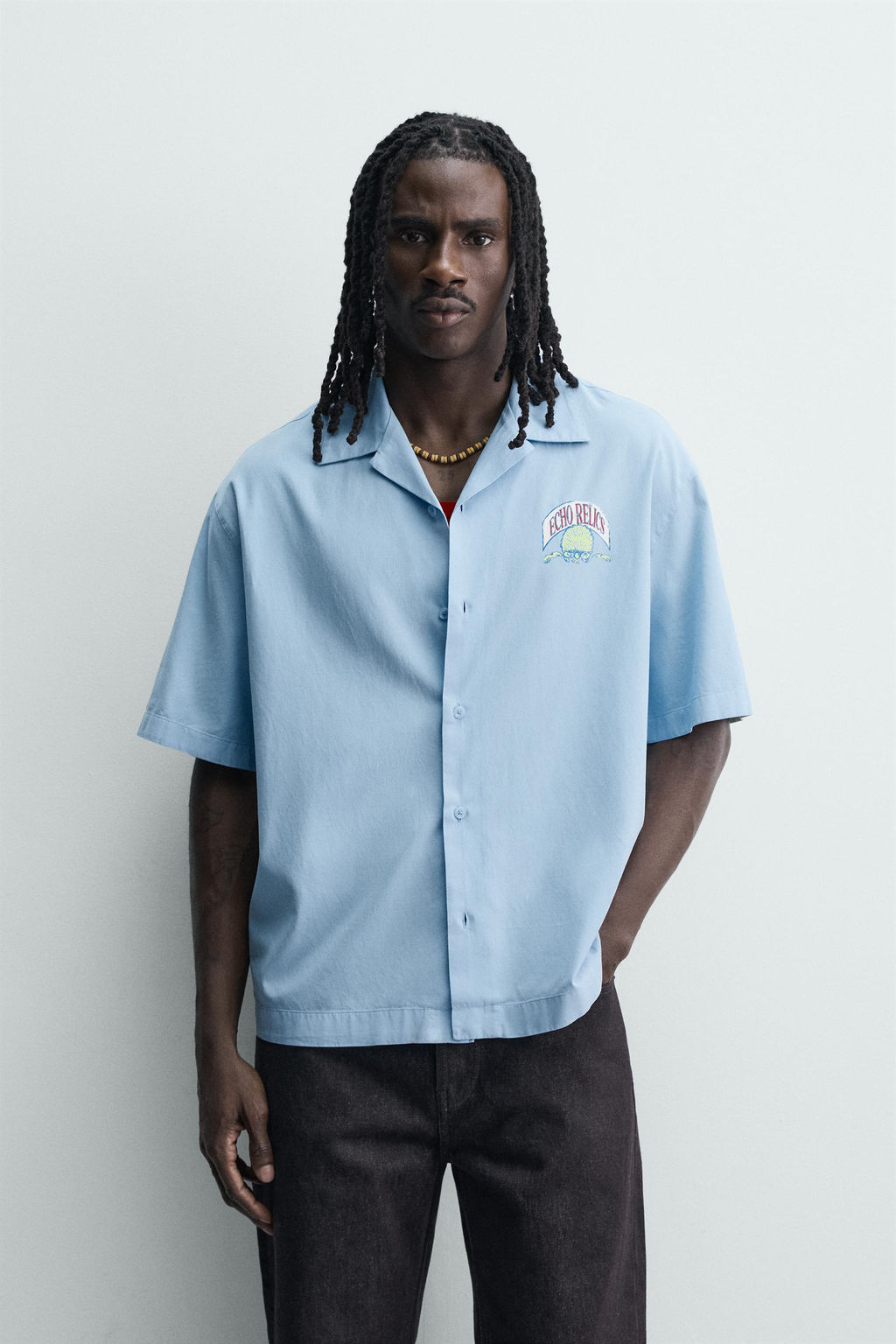 CAMISA RELAXED FIT LYOCELL - ALGOD?N ESTAMPADOS / Azul claro - Zara фото 2