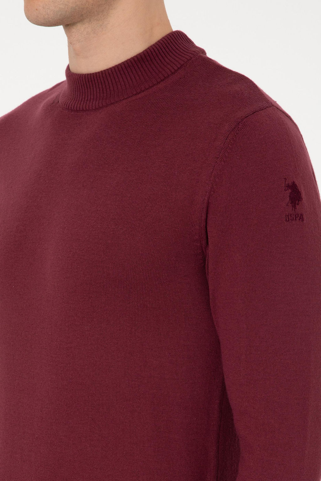 Джемпер Slim Fit Polo Yaka бордовый из хлопка