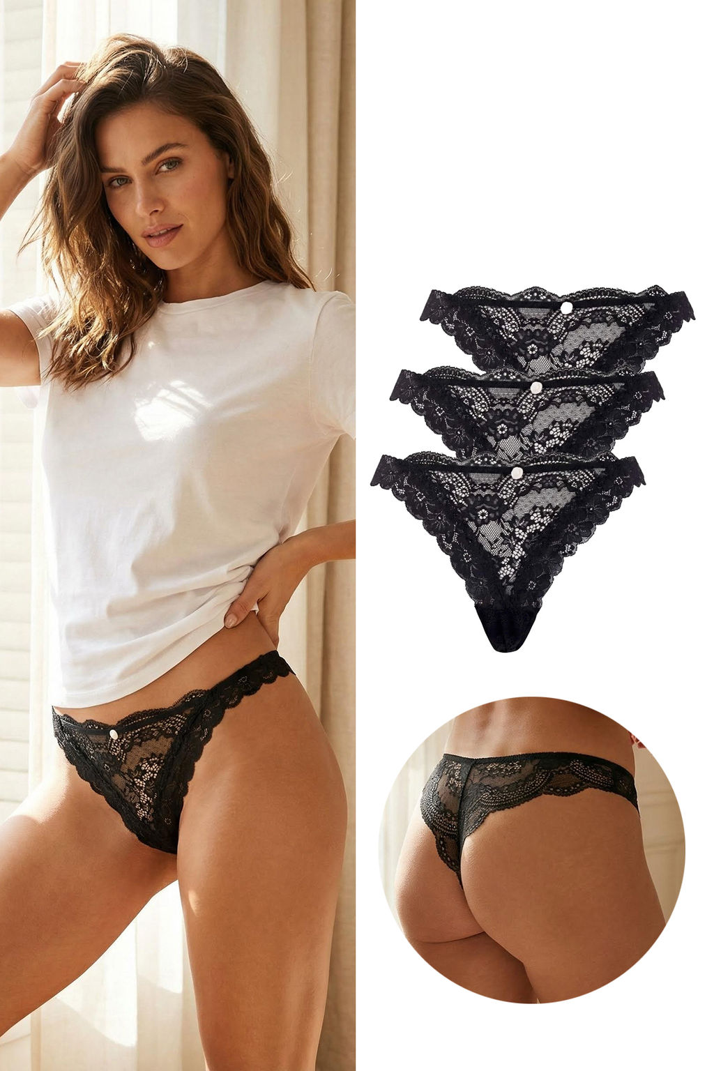 Siyah 3lu Dantel Tanga Kulot THMSS26KU00001