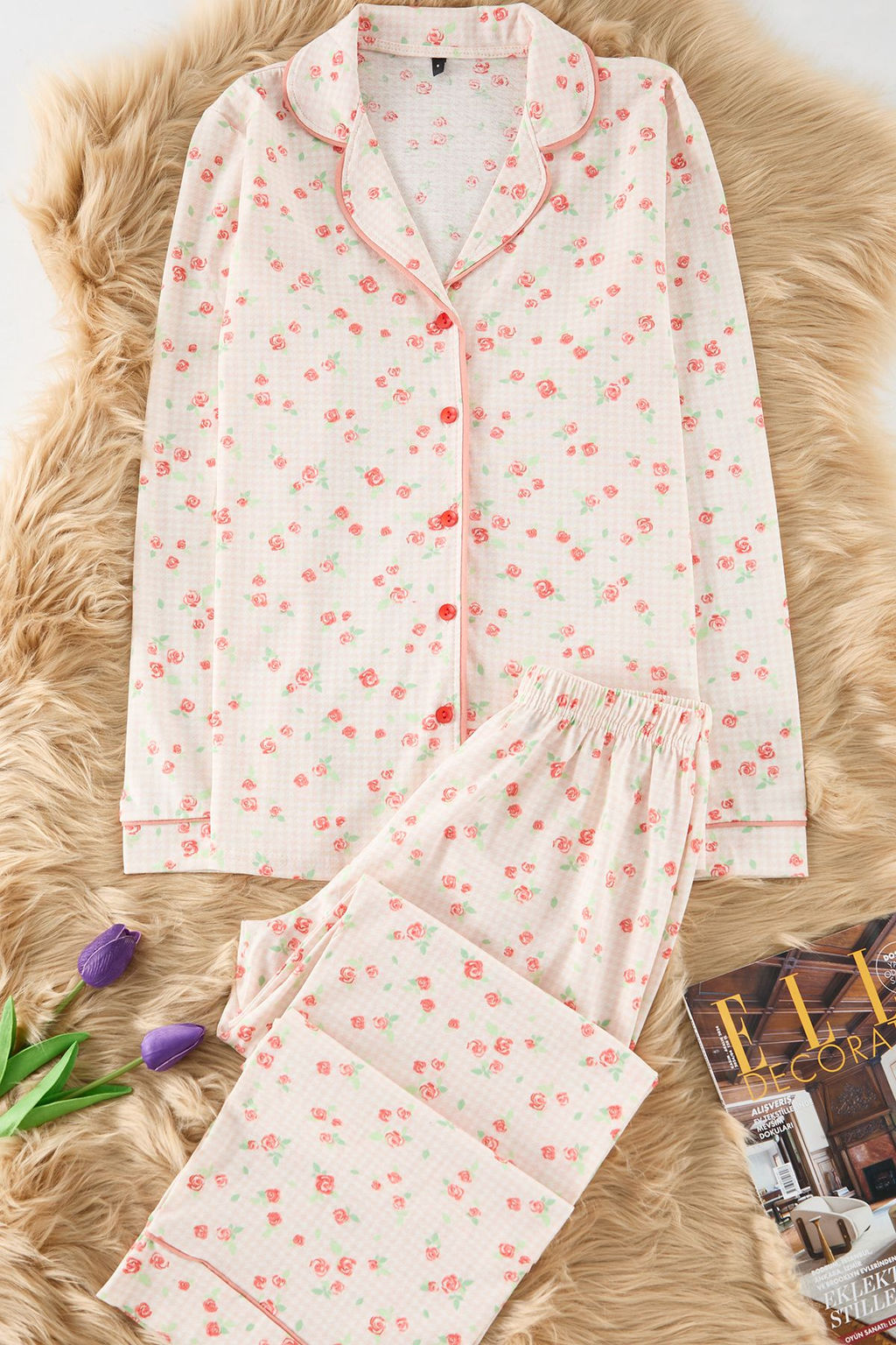 Trendyolmilla Pembe %100 Pamuklu Cicekli Biyeli Orme Pijama Tak?m? THMAW25PT00202 фото 6
