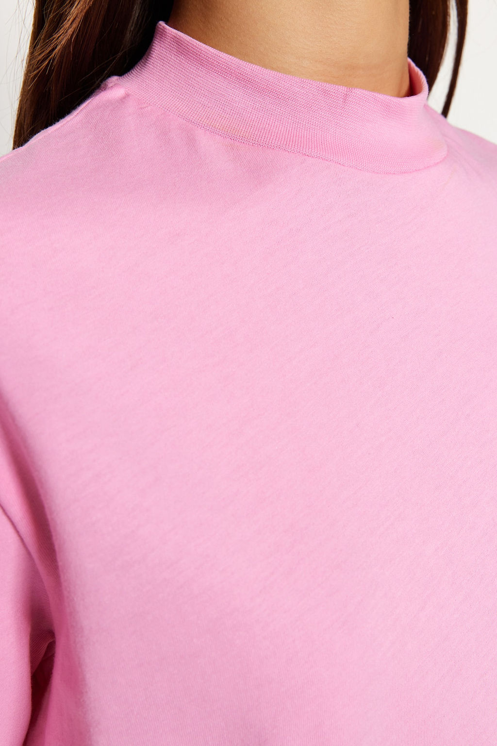 Pembe-Beyaz 2li Paket %100 Pamuk Basic Dik Yaka Orme T-Shirt TWOSS20TS1500