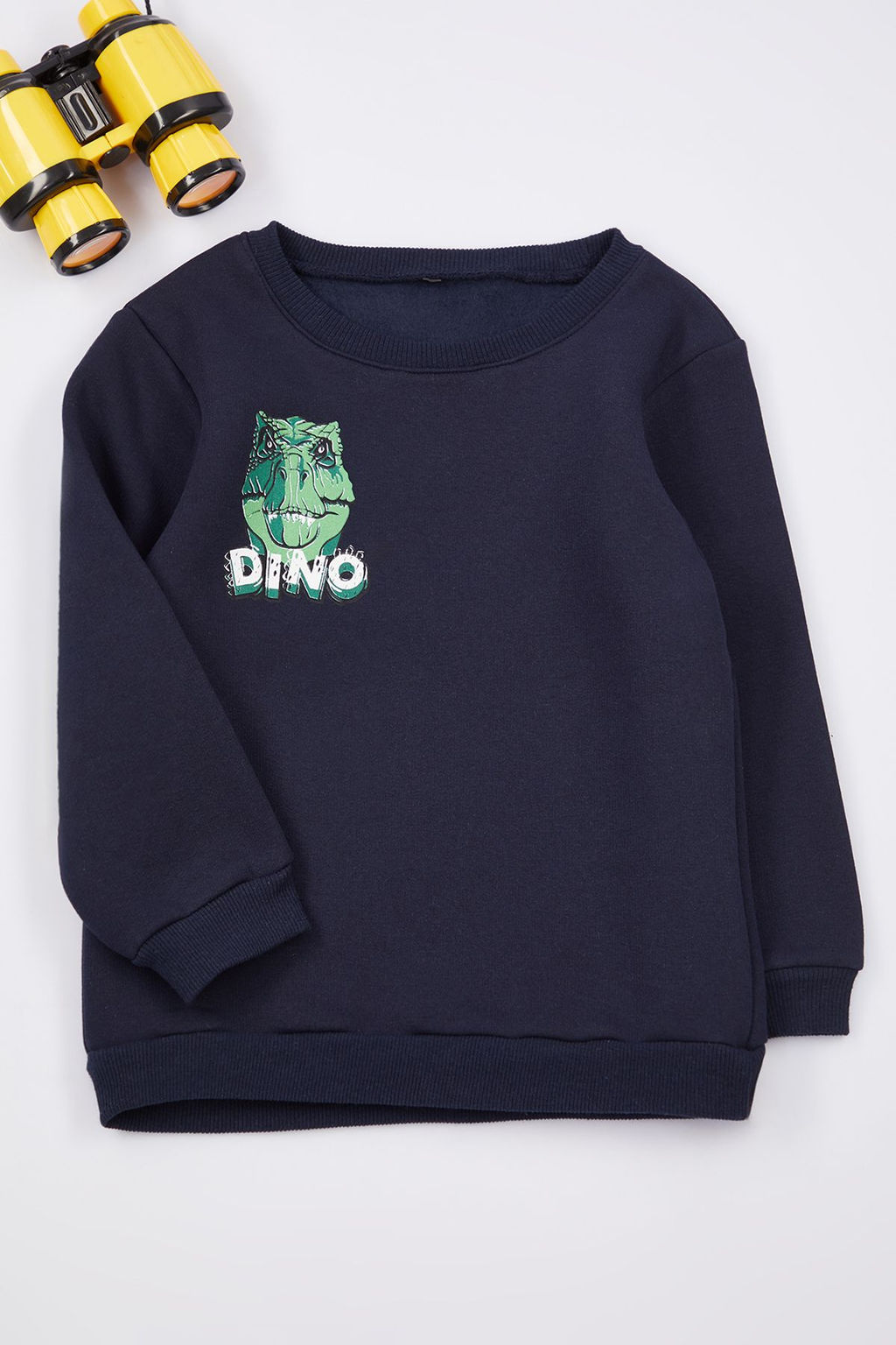 Lacivert Erkek Cocuk Dinozor Desenli Pamuklu Orme Sweatshirt TKDAW25SW00014