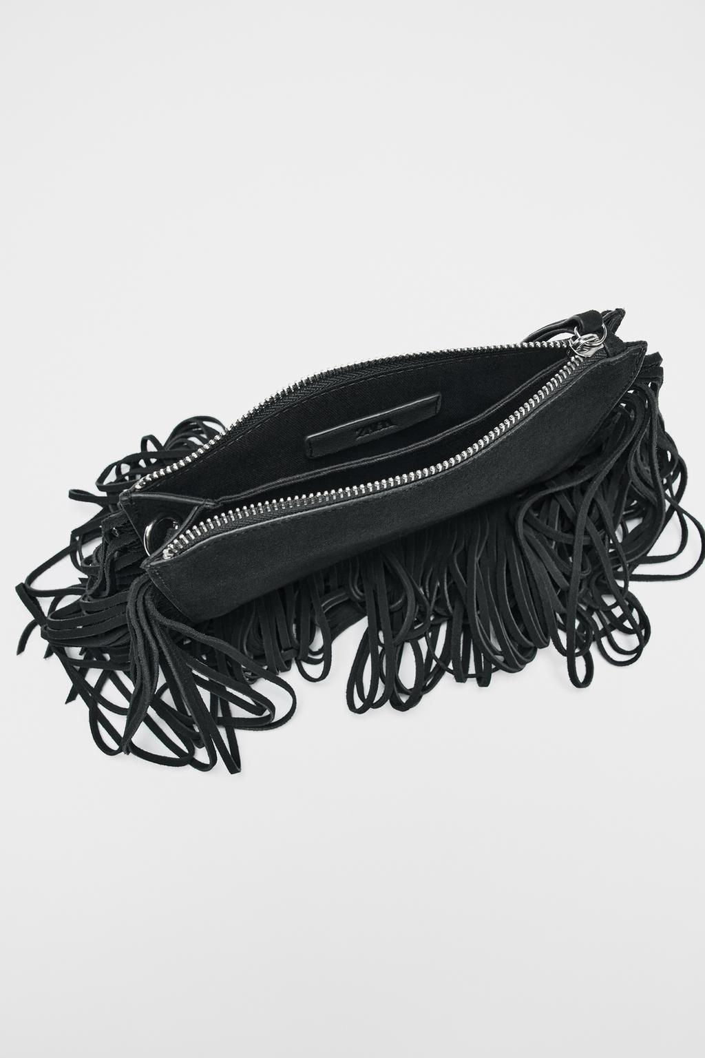 FRINGED SPLIT SUEDE MINI CROSSBODY BAG - Zara фото 12