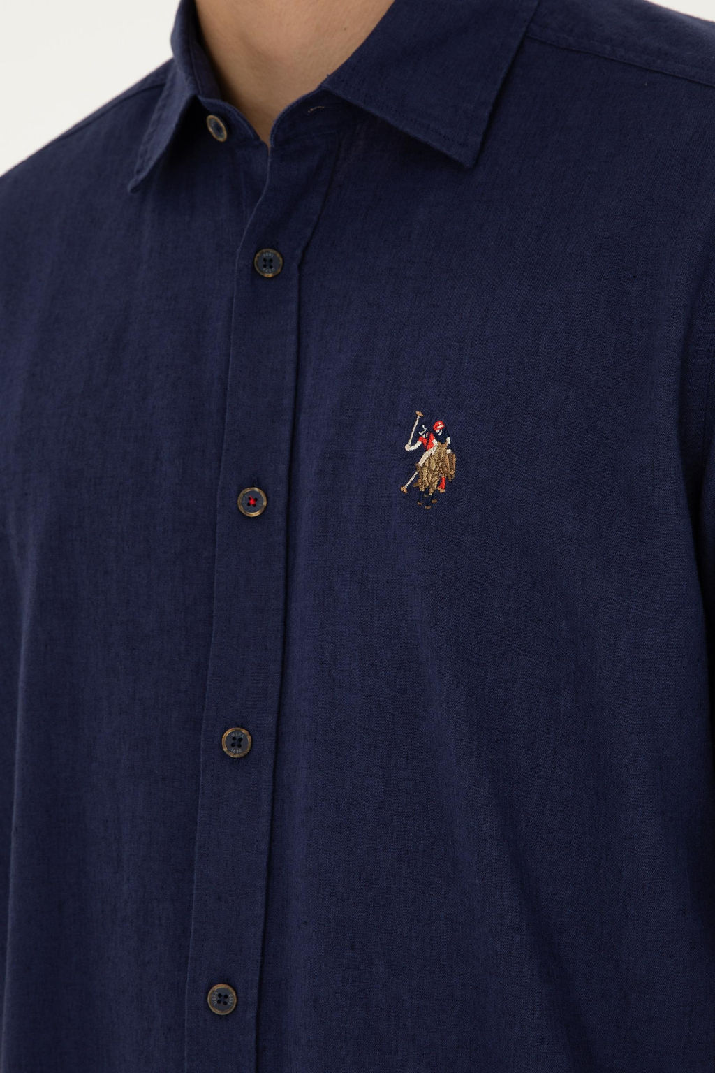 U. S. Polo Assn / Мужская темно-синяя базовая рубашка с длинным рукавом - U.s. polo assn фото 7