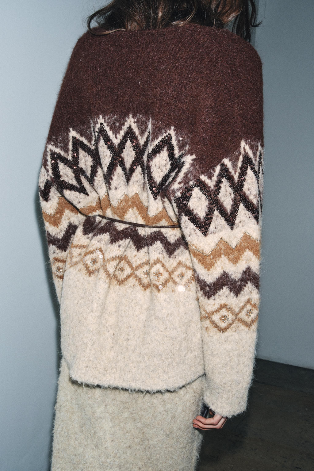 JACQUARD SEQUIN KNIT CARDIGAN WITH BELT - Zara фото 2