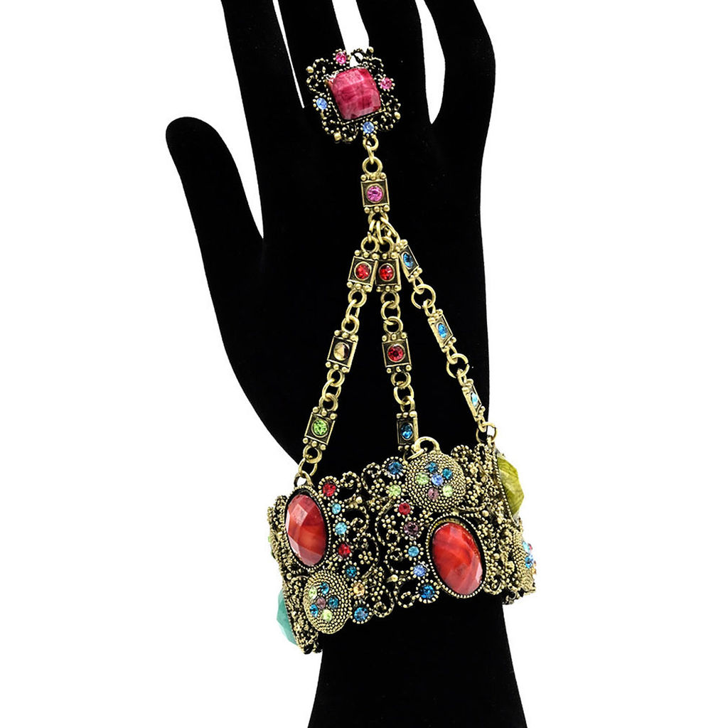 Браслет-слейв с цирконами и муранским стеклом цв.ассорти