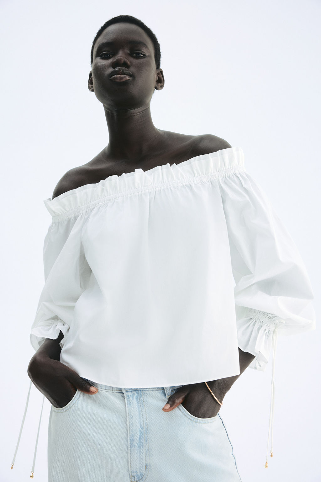 Blusa off-the-shoulder de popelina - H&m фото 3