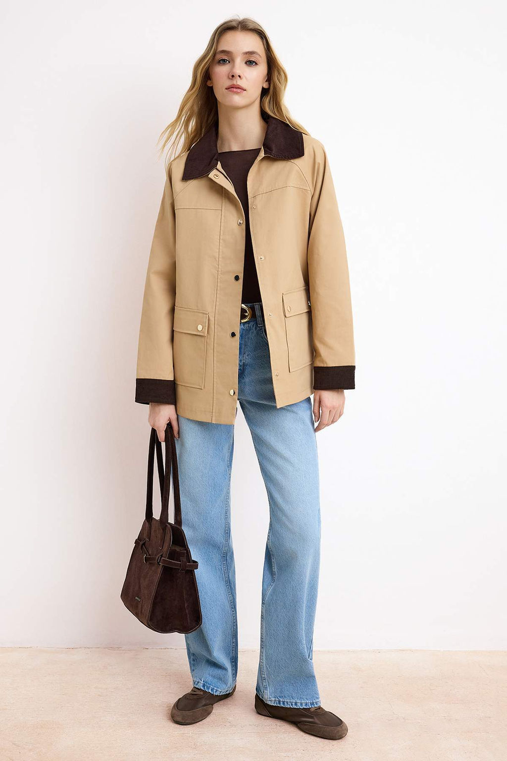 Vizon Oversize Kal?p Kontrast Kadife Detayl? Mumlu Ceket Mont TWOSS26MO00000 - Trendyolmilla фото 2