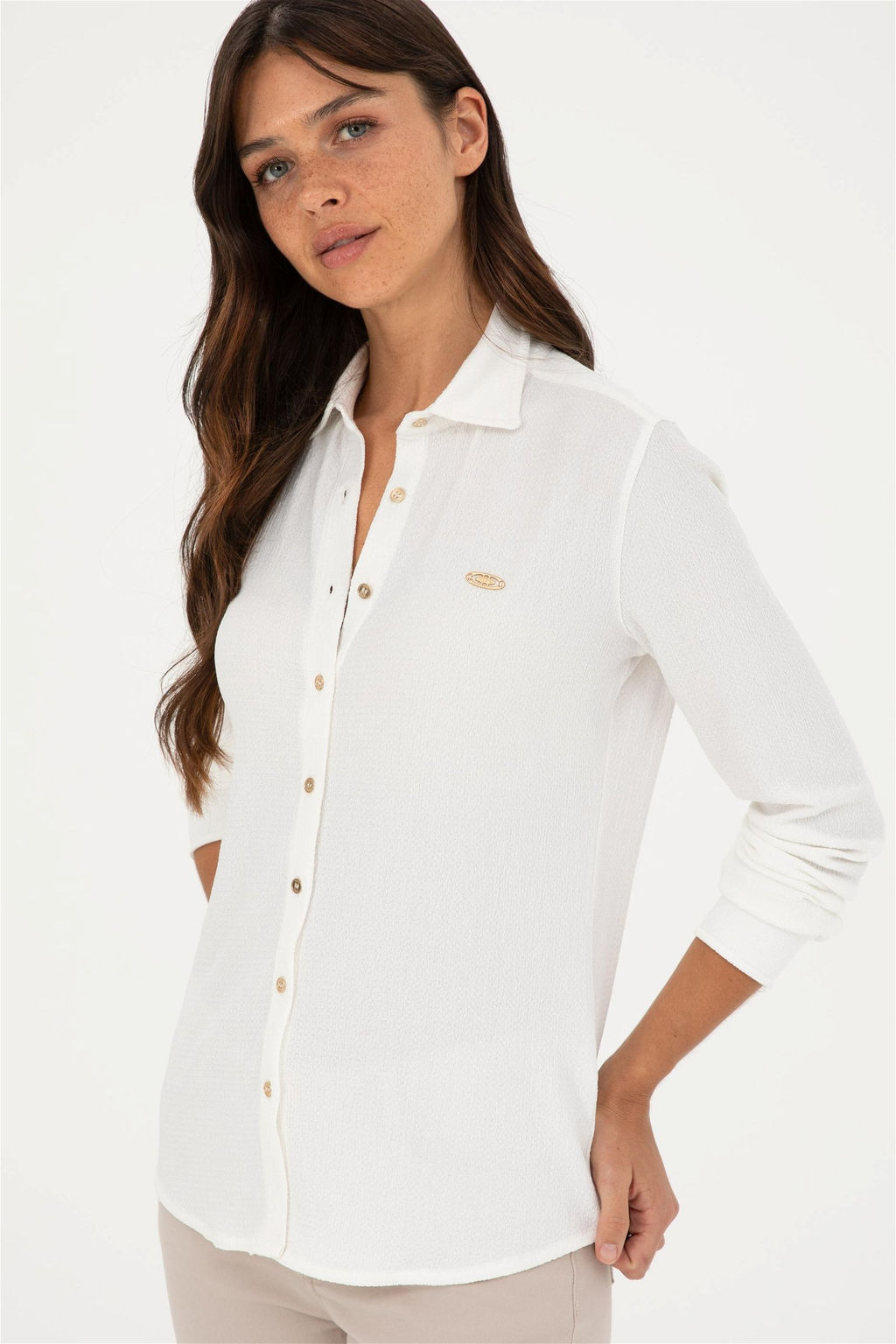 U. S. Polo Assn / Женская трикотажная рубашка цвета экрю - U.s. polo assn фото 3