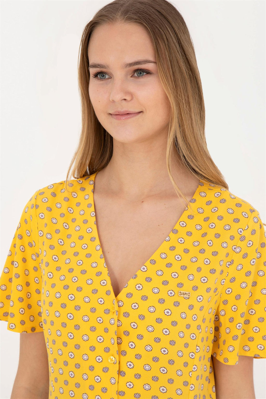 Женское желтое тканое платье - U.s. polo assn фото 4