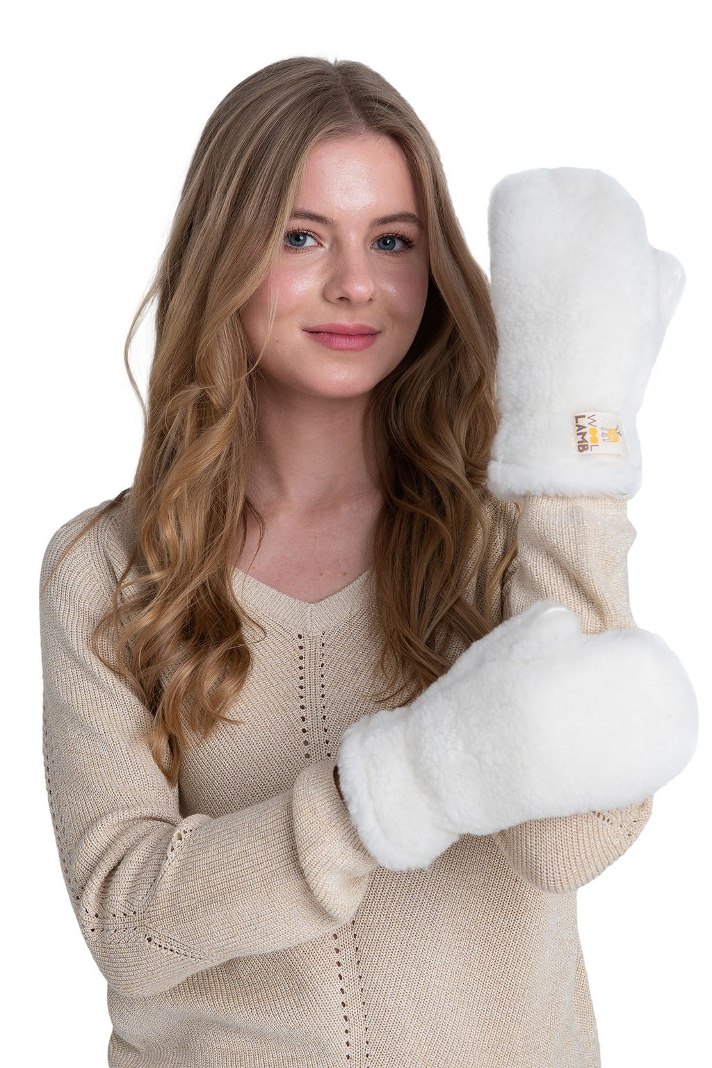 Варежки меховые на резинке ВАНИЛЬ - Woollamb фото 5