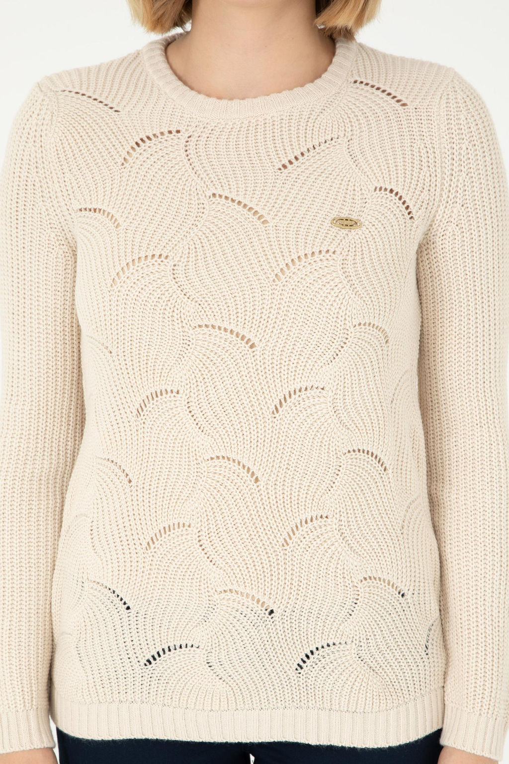 Женский кремовый меланжевый свитер Неожиданная скидка в корзине - U.s. polo assn фото 6