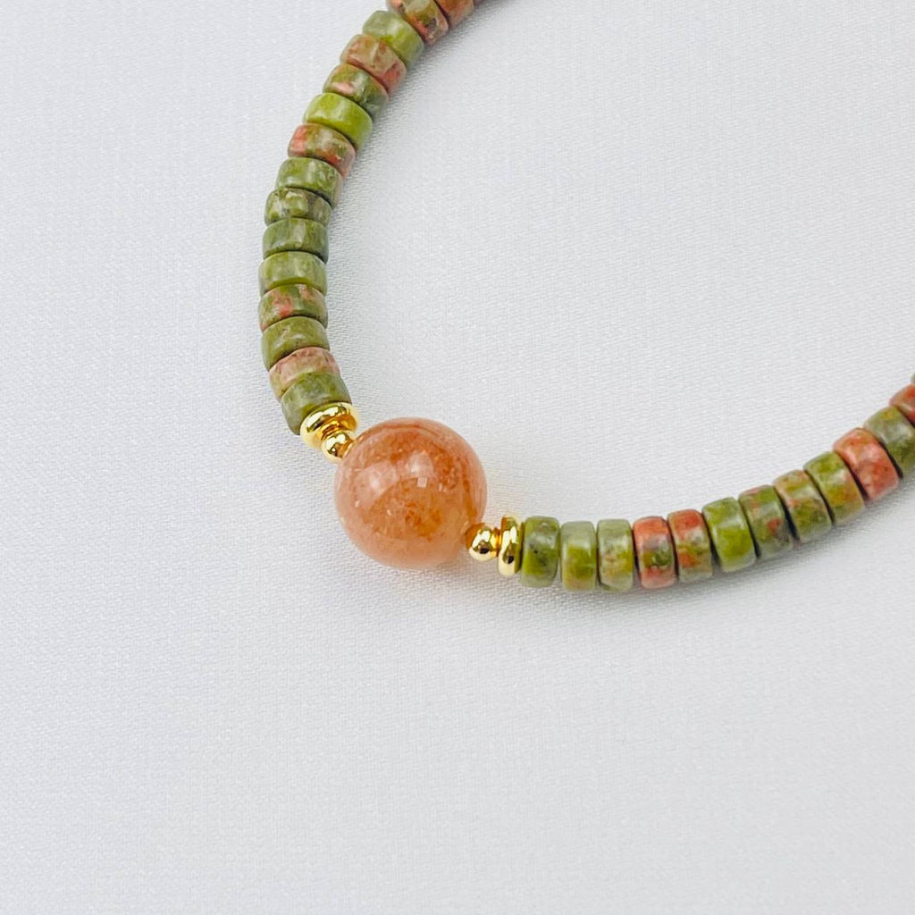 Браслет из Унакита и Солнечного камня 16,5 см + - Радуга самоцветов фото 3