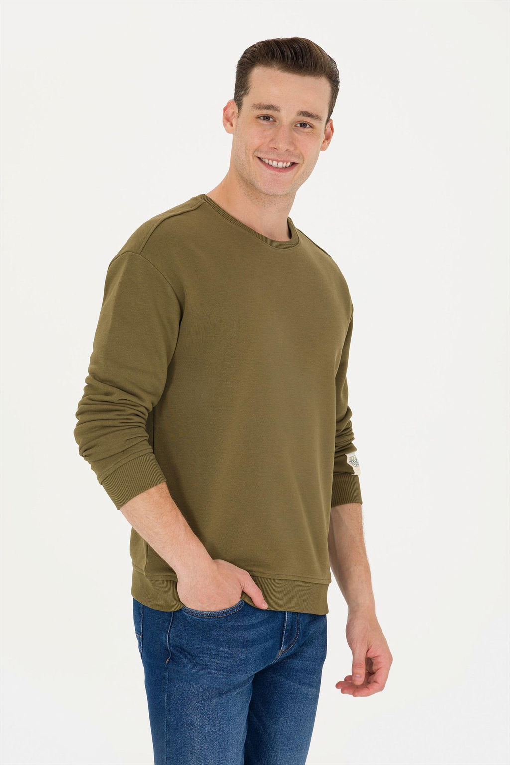 U. S. Polo Assn Мужской комфортный свитшот цвета хаки с круглым вырезом - U.s. polo assn фото 10