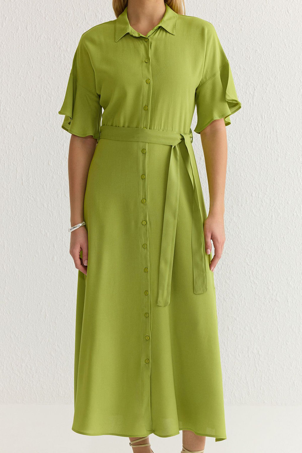 Yag Yesil Puantiyeli Kusakl? Midi Dokuma Elbise TWOSS19EL0094