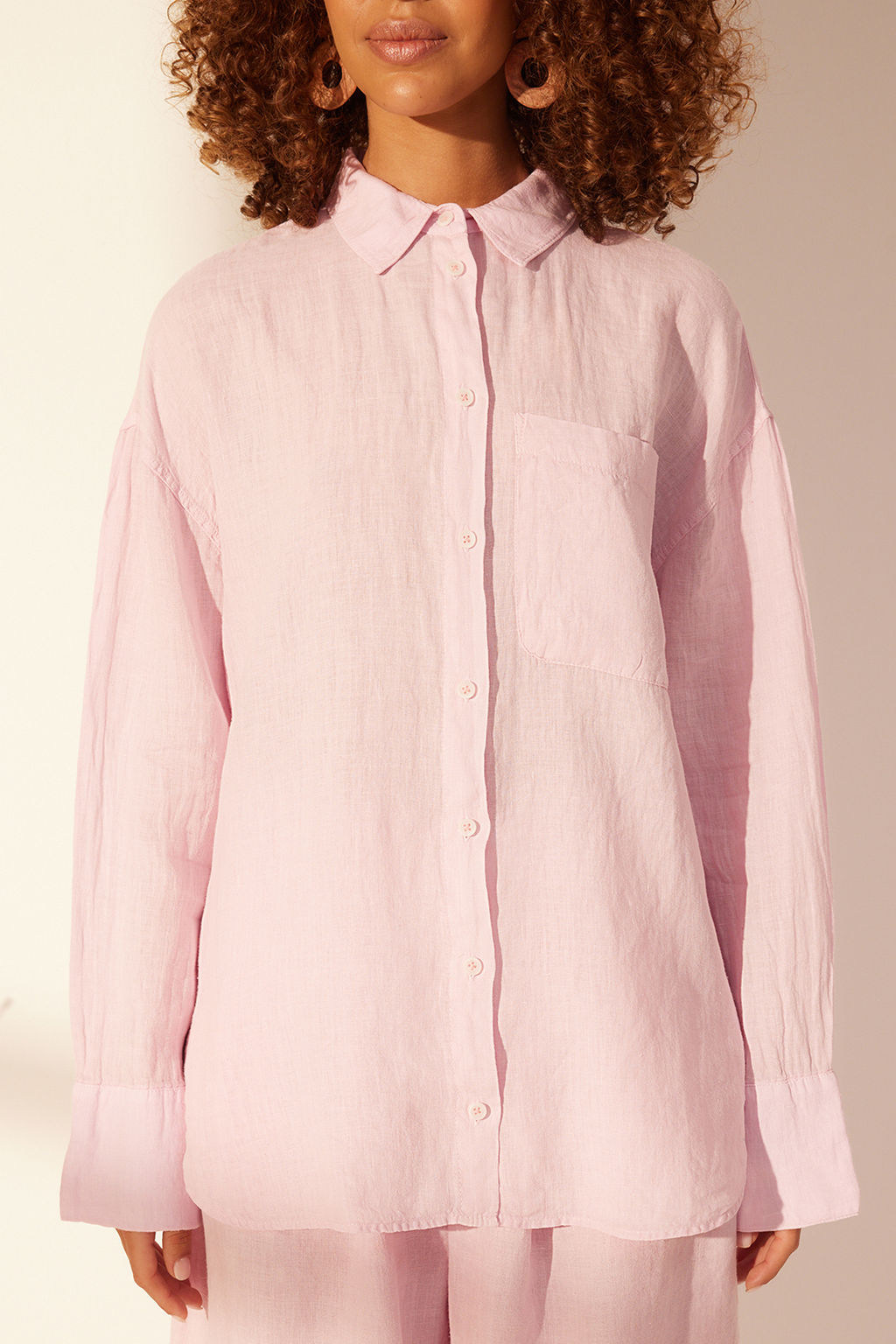 Pembe %100 Keten Oversize Gomlek TWOSS23GO00443