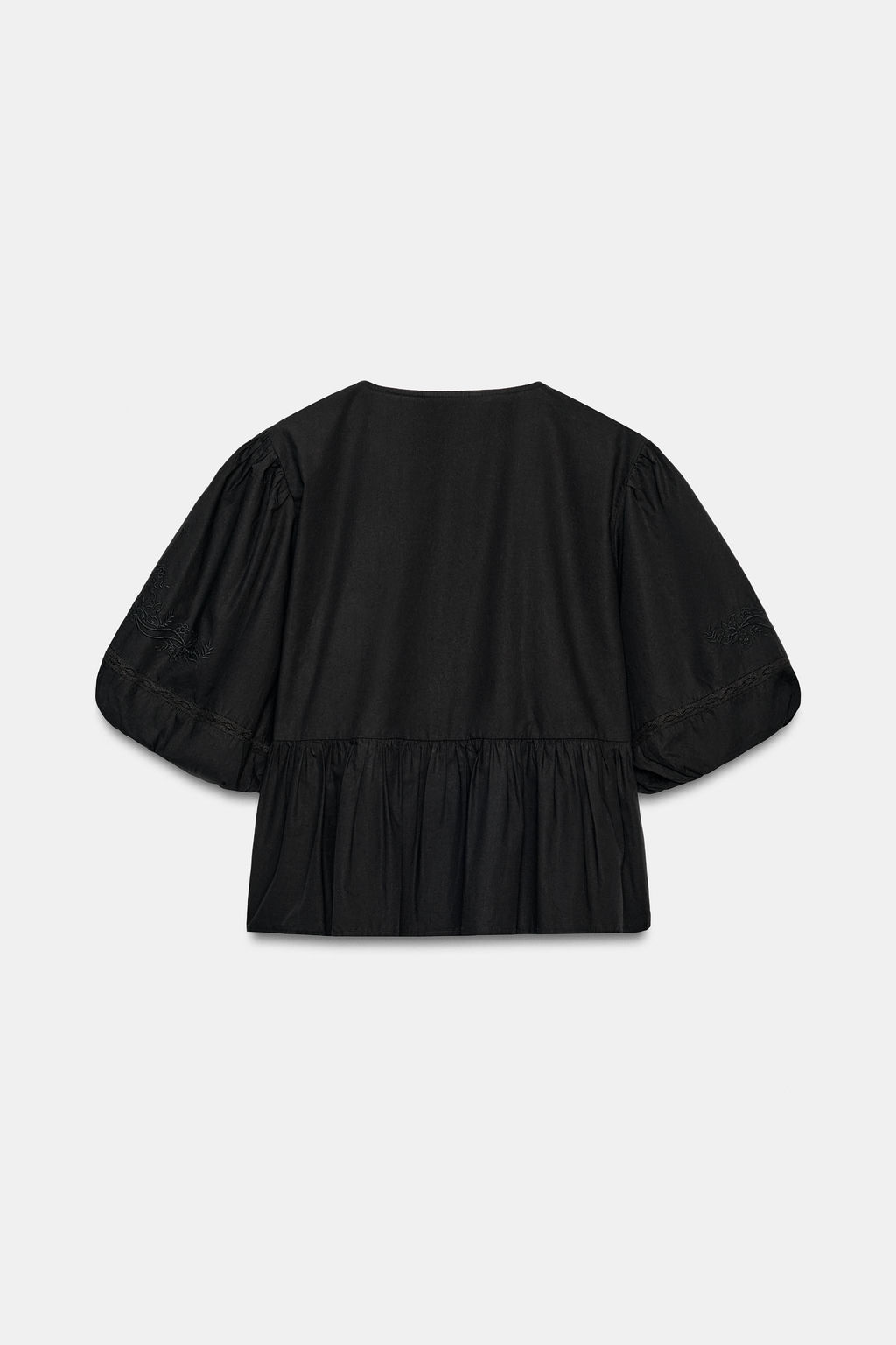 CAMISA BORDADA MANGA GLOBO / Negro - Zara фото 9
