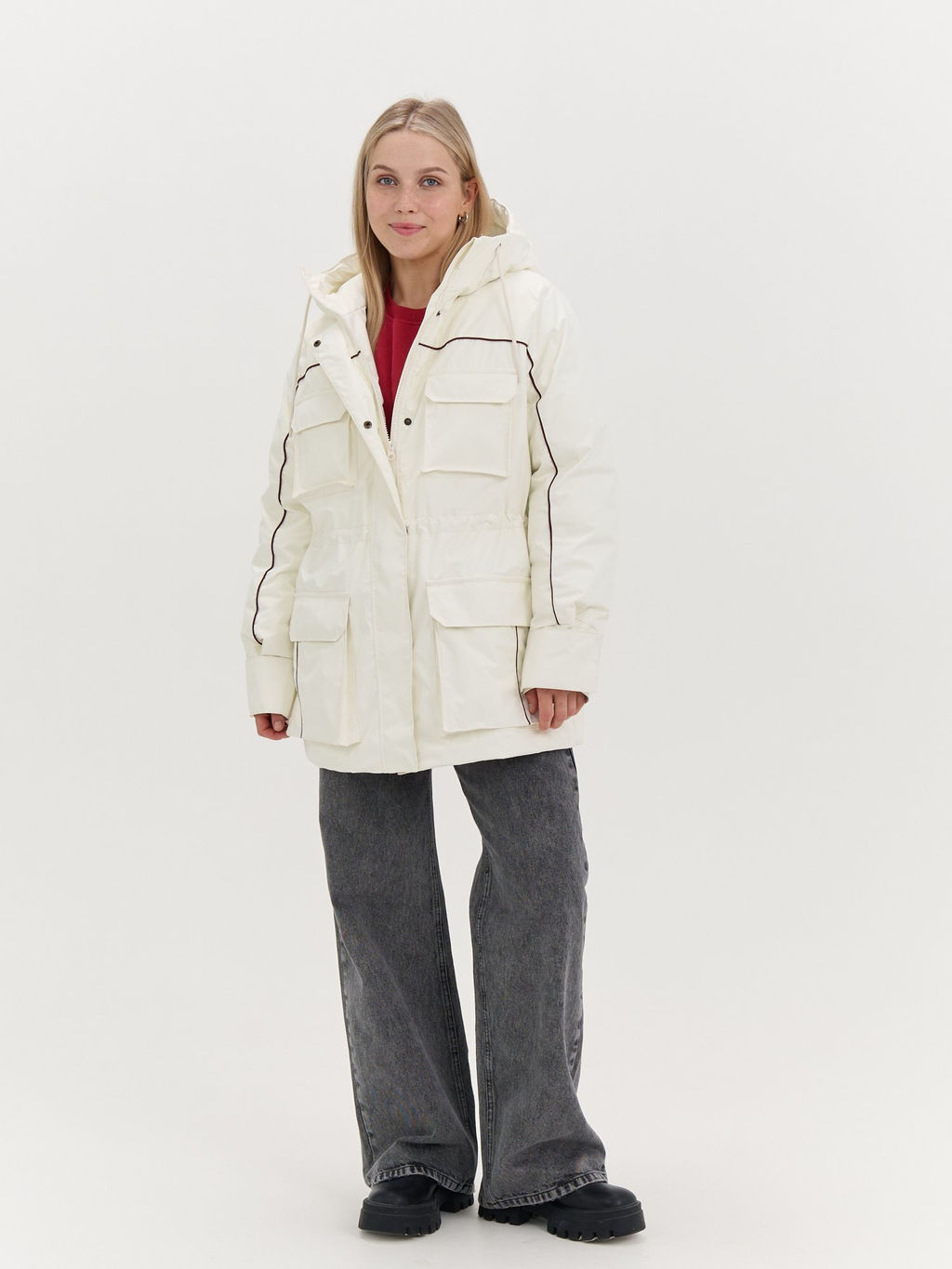 Парка демисезонная с контрастным кантом "Молоко" женская