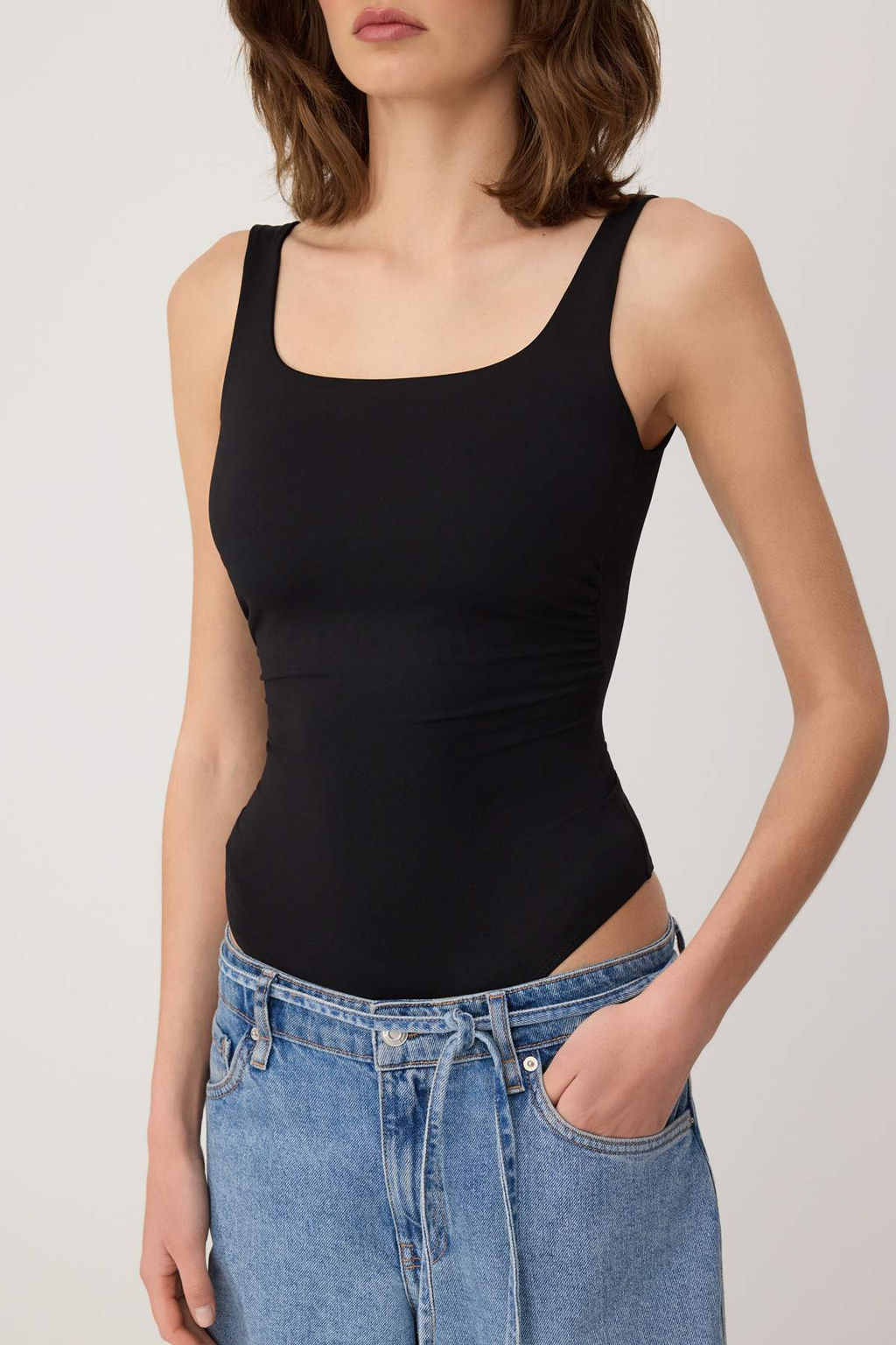 Siyah Duz Regular Kare Yaka Ince Ask?l? Kolsuz Buzgulu C?tc?tl? Poliamid Orme Body TWOSS26BD00023 - Trendyolmilla фото 3