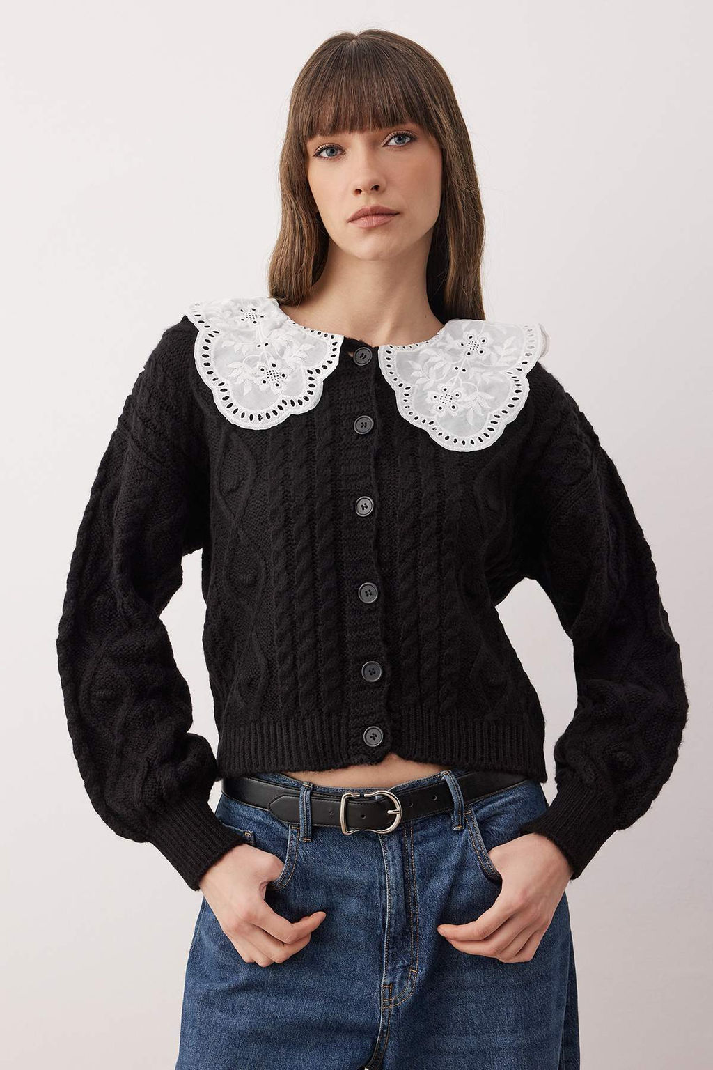 Pembe Sac Orgu Dantel Garnili Polo Yaka Yumusak Dokulu Triko H?rka TWOAW26HI00074 - Trendyolmilla фото 5