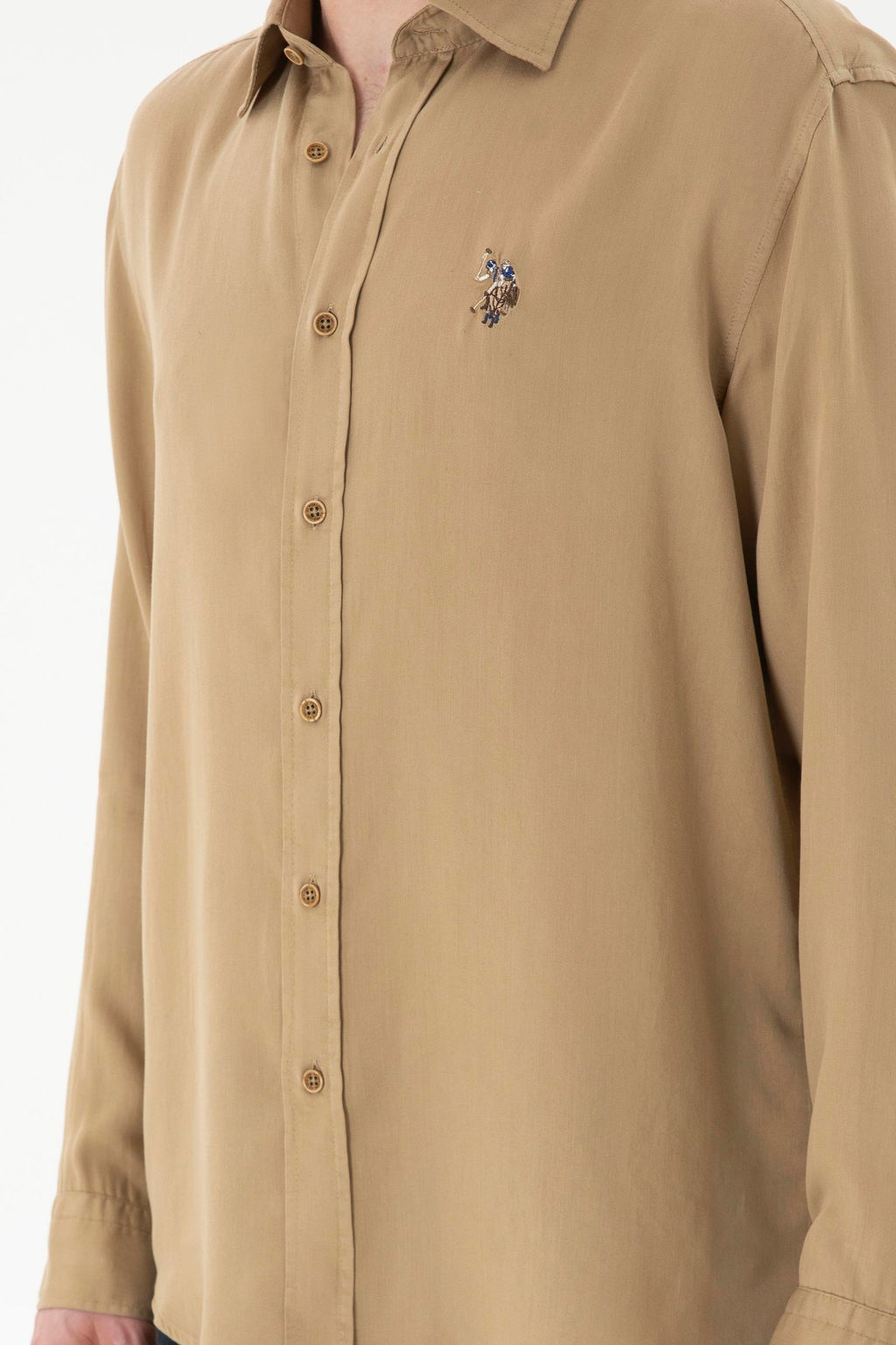 Мужская рубашка цвета хаки с длинным рукавом - U.s. polo assn фото 6