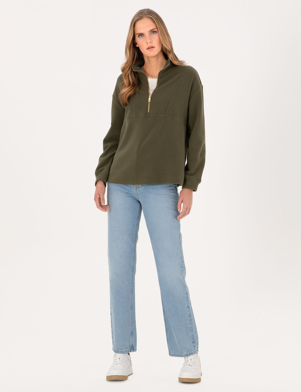 Haki Comfort Fit Fermuarl_ Polar Sweatshirt