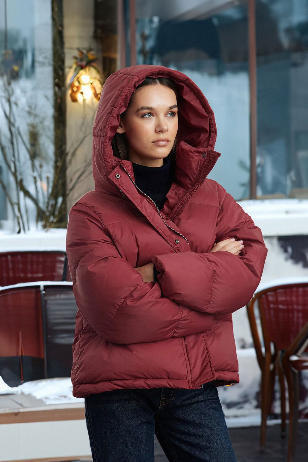 Tas Oversize Kapusonlu Kaz Tuylu Su Iticili Sisme Mont TWOAW25MO00102 - Trendyolmilla фото 9