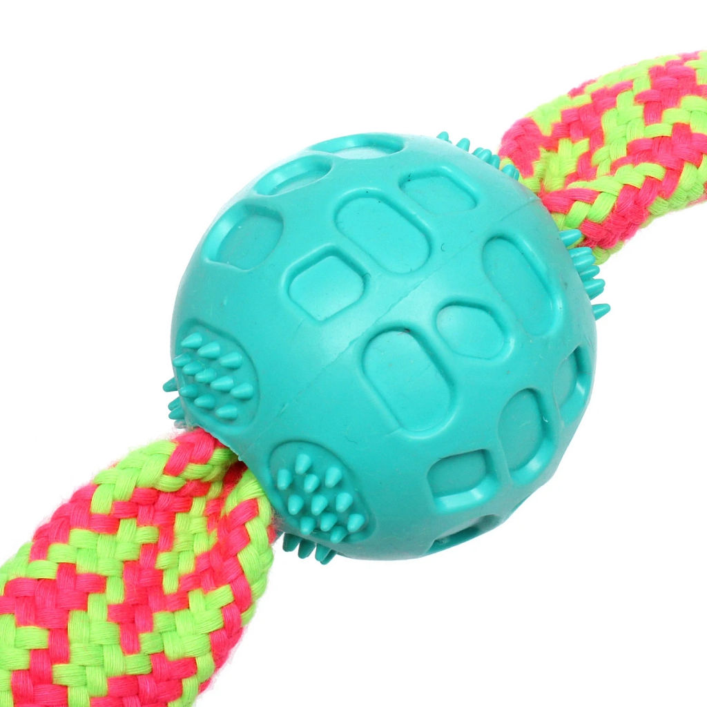 Цена за 2 шт. Игрушка-канат для всех пород собак с мячиком "Счастливый хвост!", цвет ярко-зеленый, 40*6см/95гр