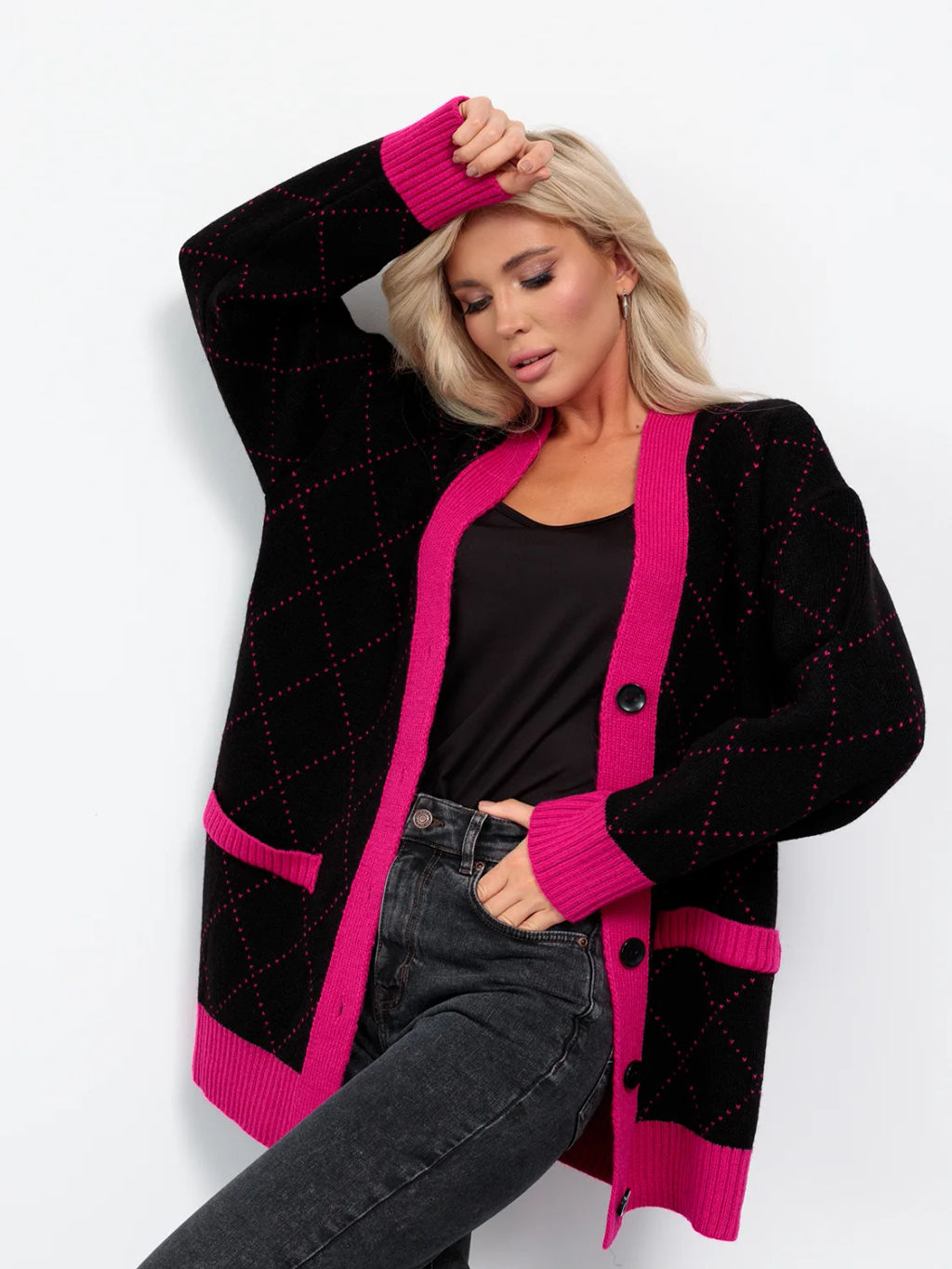 JETTY Кардиган вязаный на пуговицах оверсайз