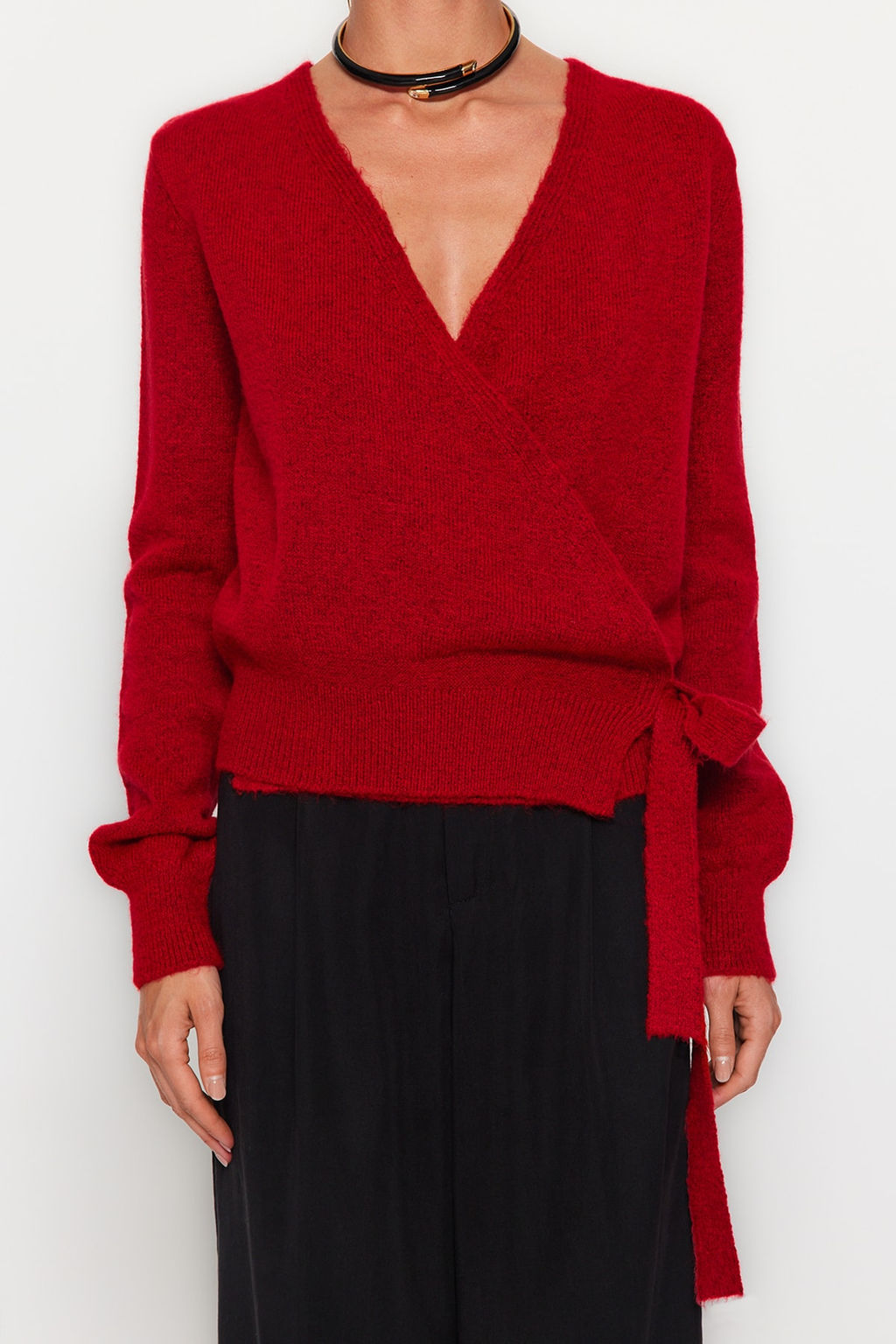 K?rm?z? Yumusak Dokulu Kruvaze Triko Kazak TWOAW24KZ00181 - Trendyolmilla фото 3