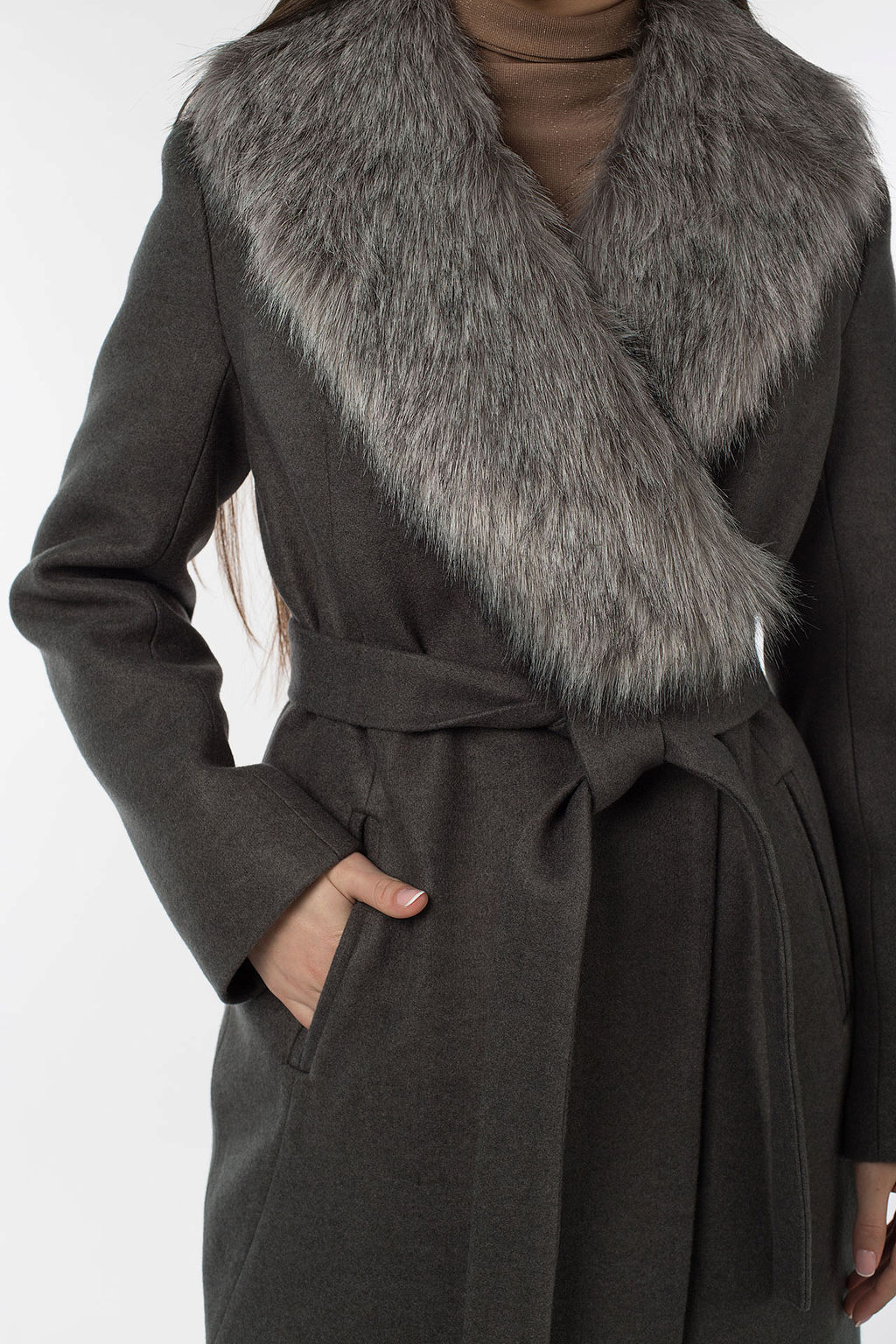 02-3072 Пальто женское утепленное (пояс) - El podio фото 15