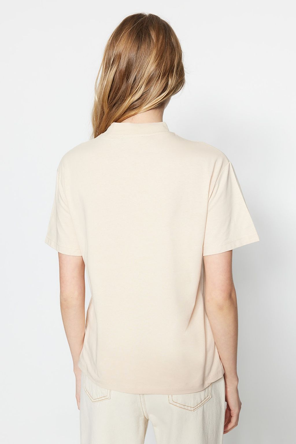 Kahverengi-Bej 2li Paket %100 Pamuk Basic Dik Yaka Orme T-Shirt TWOSS20TS1500