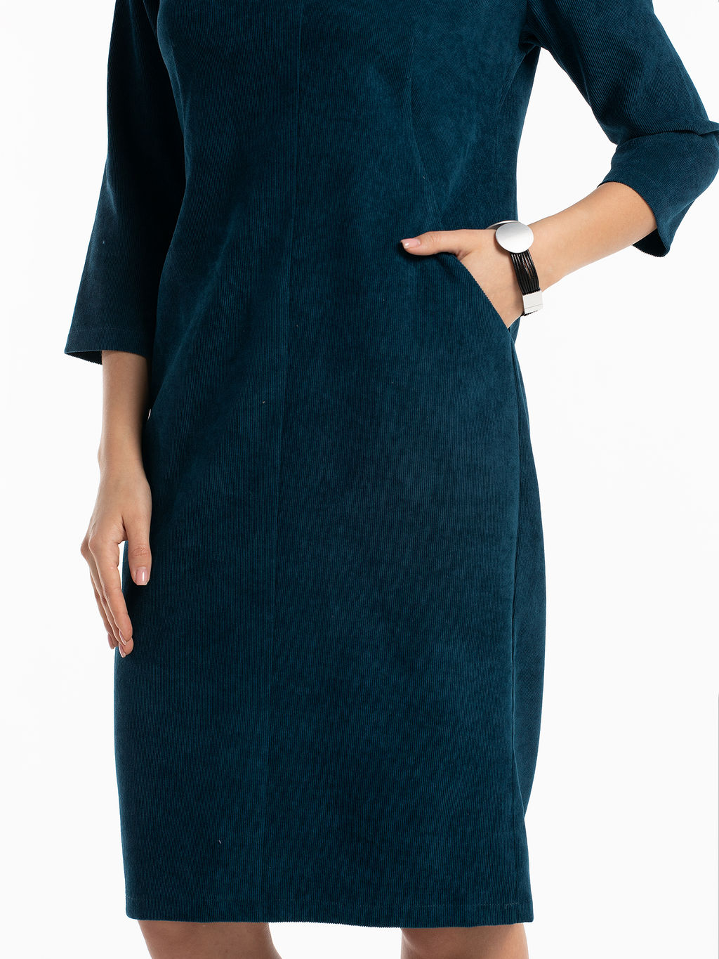 Платье вельветовое с воротником и карманами морская волна - Odis фото 9