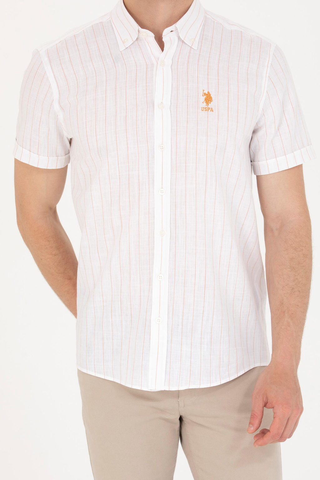 U. S. Polo Assn / Мужская белая рубашка в кирпичную полоску - U.s. polo assn фото 6