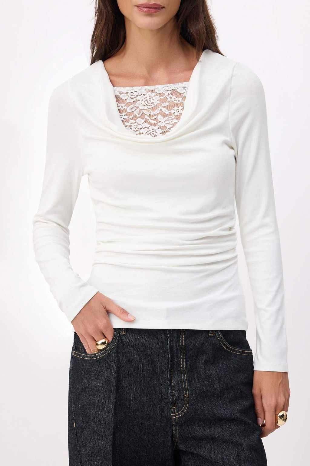 Ekru Regular/Normal Kal?p Degaje Yaka Uzun Kollu Yumusak Orme Bluz TWOSS26BZ00675 - Trendyolmilla фото 3