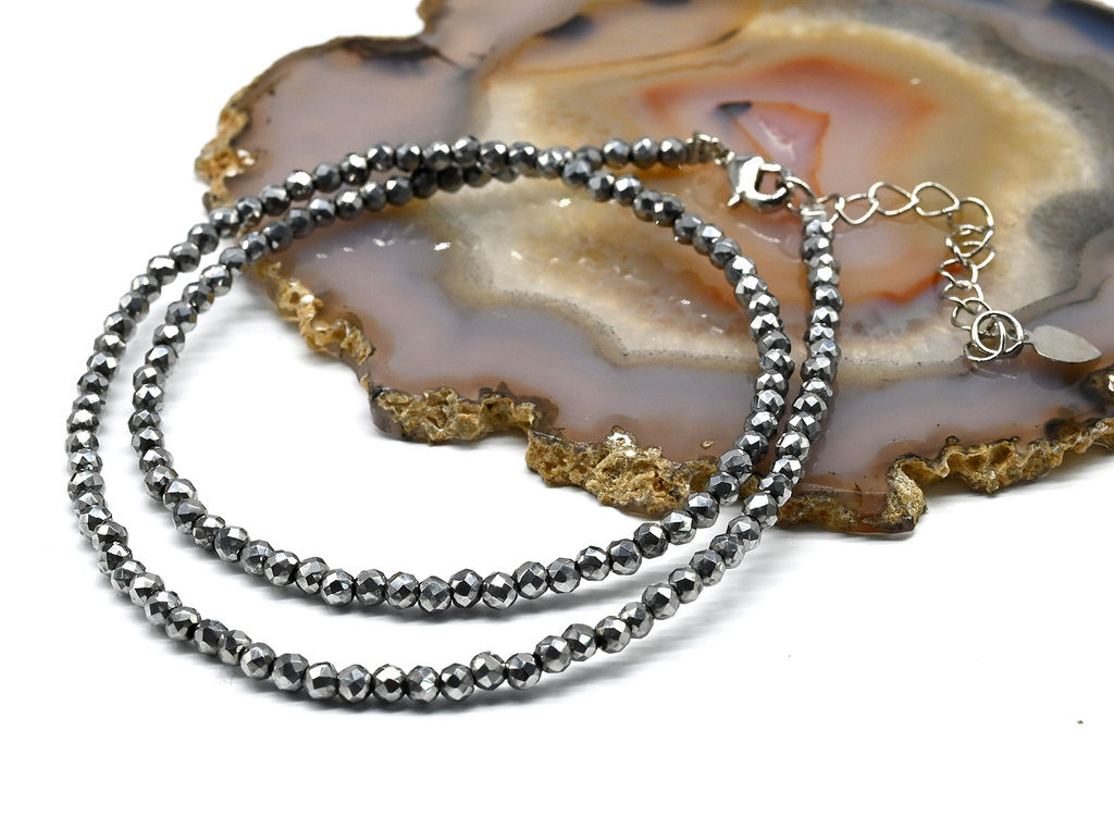 Чокер из циркона шарик гр.3мм цв.серебристый, 39см