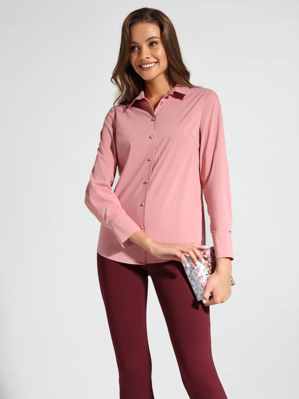 CONTE Однотонная хлопковая рубашка с декоративными пуговицами LBL 1041 dusty rose