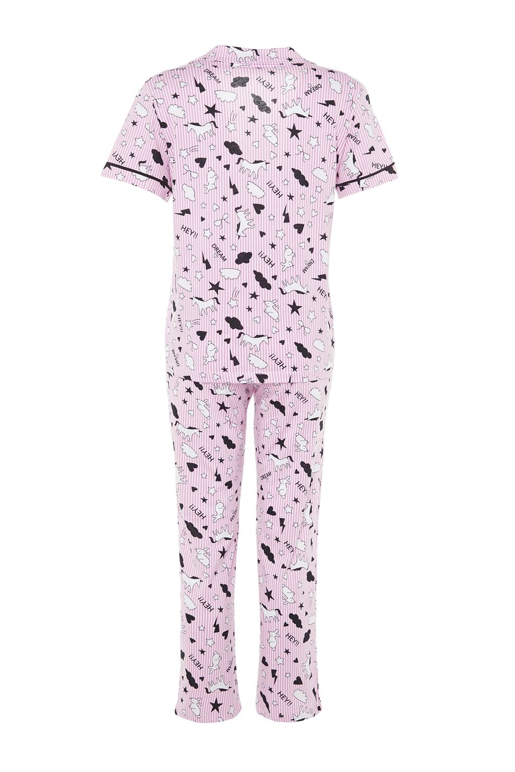 Trendyolmilla Ac?k Pembe %100 Pamuklu Eglence Desenli Biyeli Orme Pijama Tak?m? THMSS19IP0037 фото 9