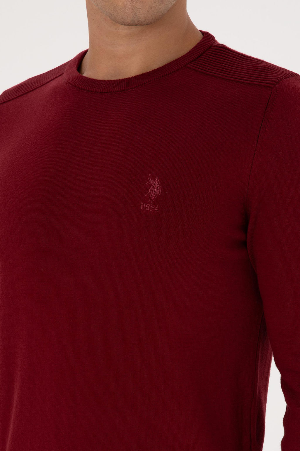 Erkek Slim Fit Bisiklet Yaka Bordo Basic Kazak
