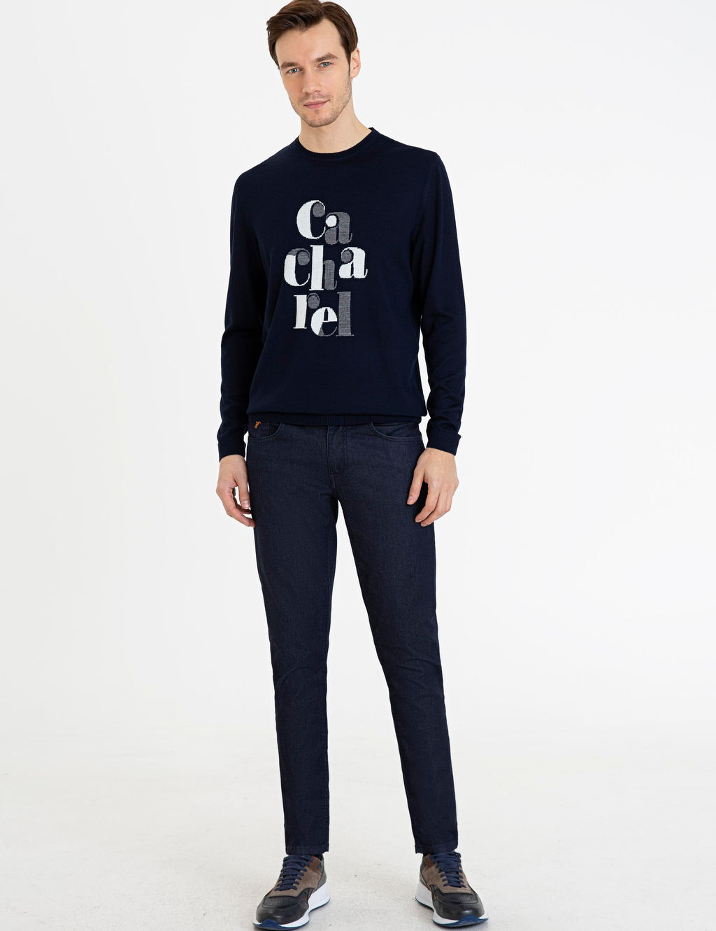 Lacivert Slim Fit Bisiklet Yaka Triko Kazak