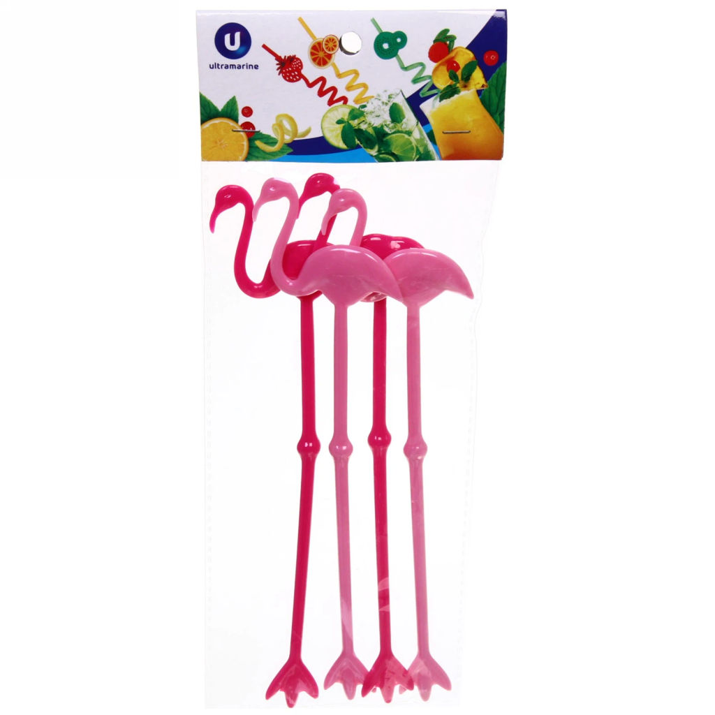 Цена за 4 шт. Палочка для коктейля в наборе 4шт "Фламинго"